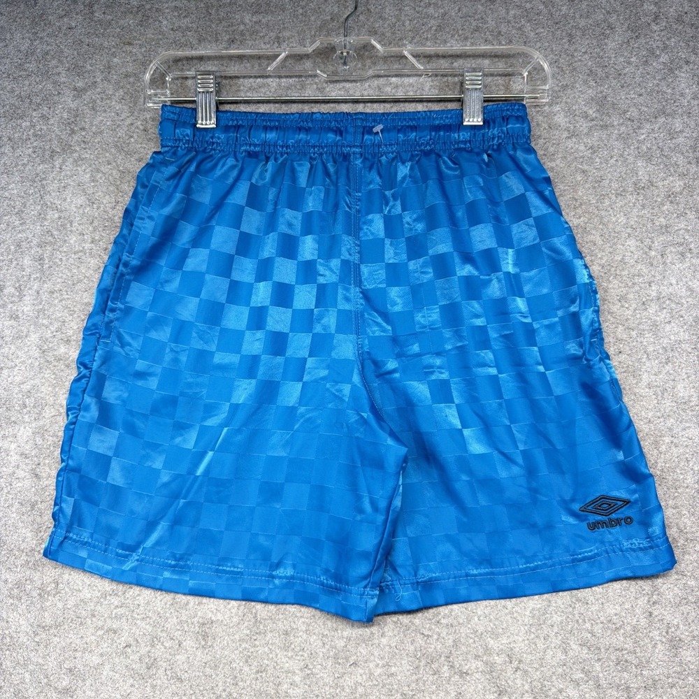 Umbro Vintage Youth Kids Large 12/14 Checkered Shorts Retro Athletic Blue